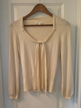 Banana Republic Cream Tie-Front Lightweight Sweater Silk-Rabbit Hair